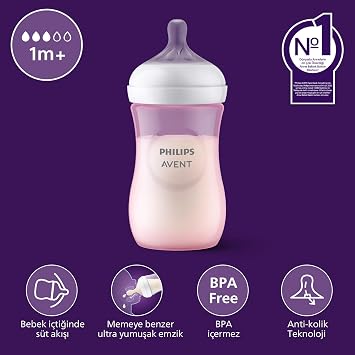 Philips Avent Natural Reactive Bottle, 260 ml, 1 Month+, Non-Leaking Pacifier, Colic and Gas Preventive, BPA Free, Blue, SCY903/21