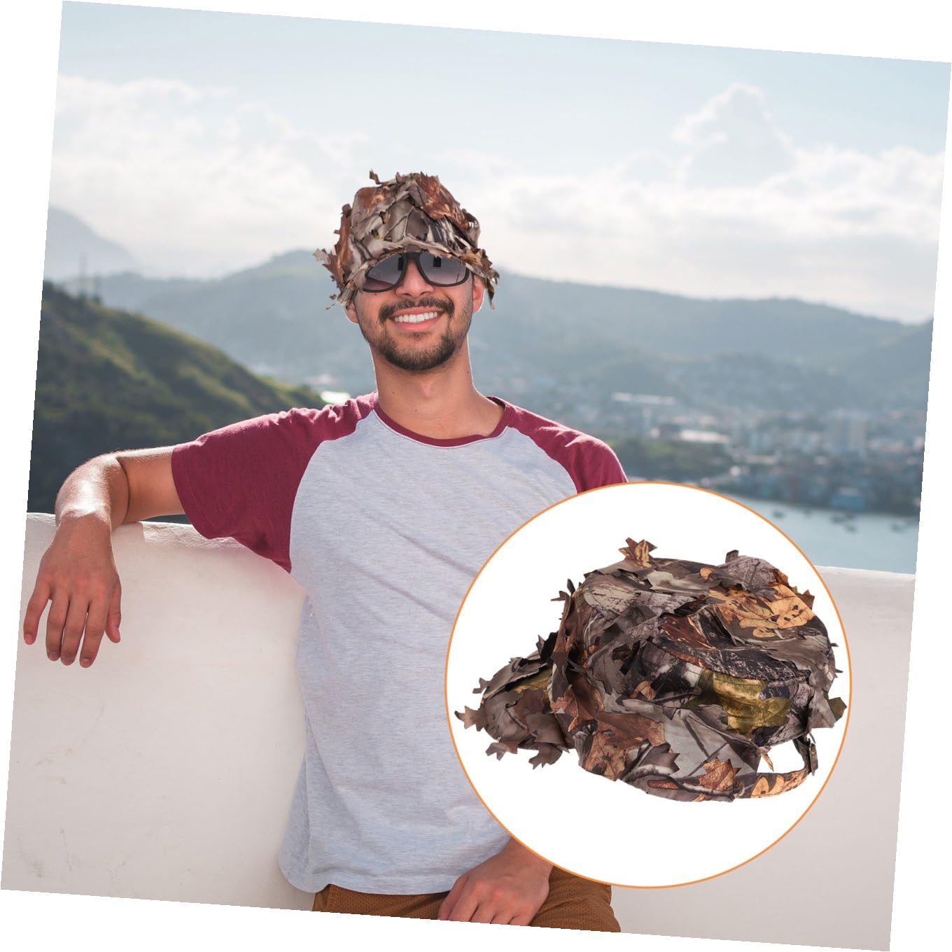Veemoon Cappello Camouflage Caccia con Decorazione Foglia per attività Premium per Escursionismo e Sportivi Regolabile e Resistente Camouflage