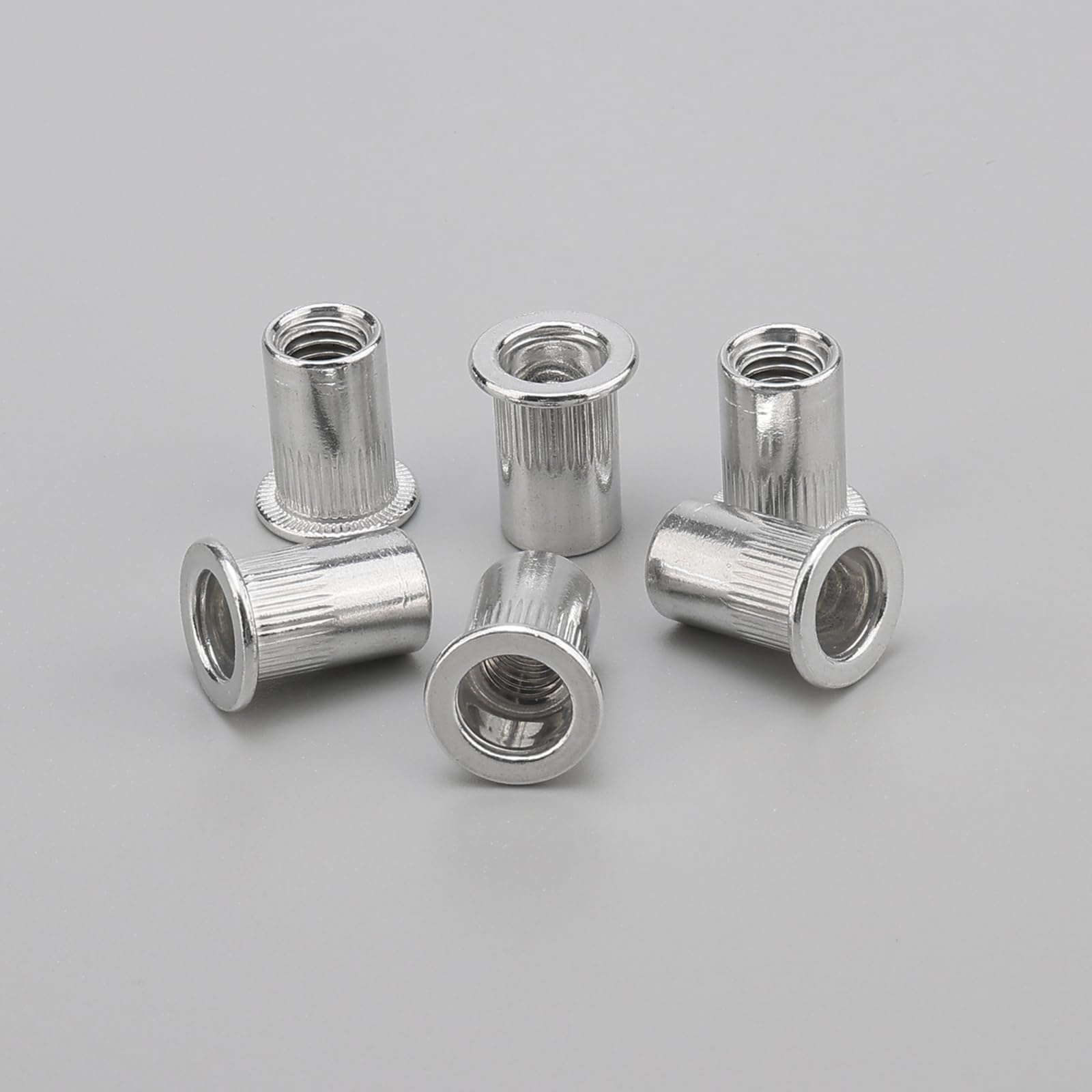 Unxuey 100PCS M8 Aluminium Alloy Rivet Nuts Knurled Flat Head Rivnuts Threaded Insert Rivet Nut, Silver - Image 4