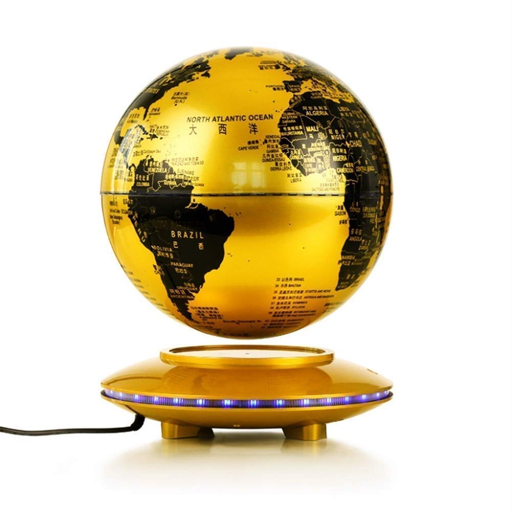 KEKEYANG explore the world Floating Globe 8inch Rotating AntiGravity Magnetic Levitation Globe with LED Illuminating World Map Desktop Office Home Decoration Children Education LED (Color : Gold)