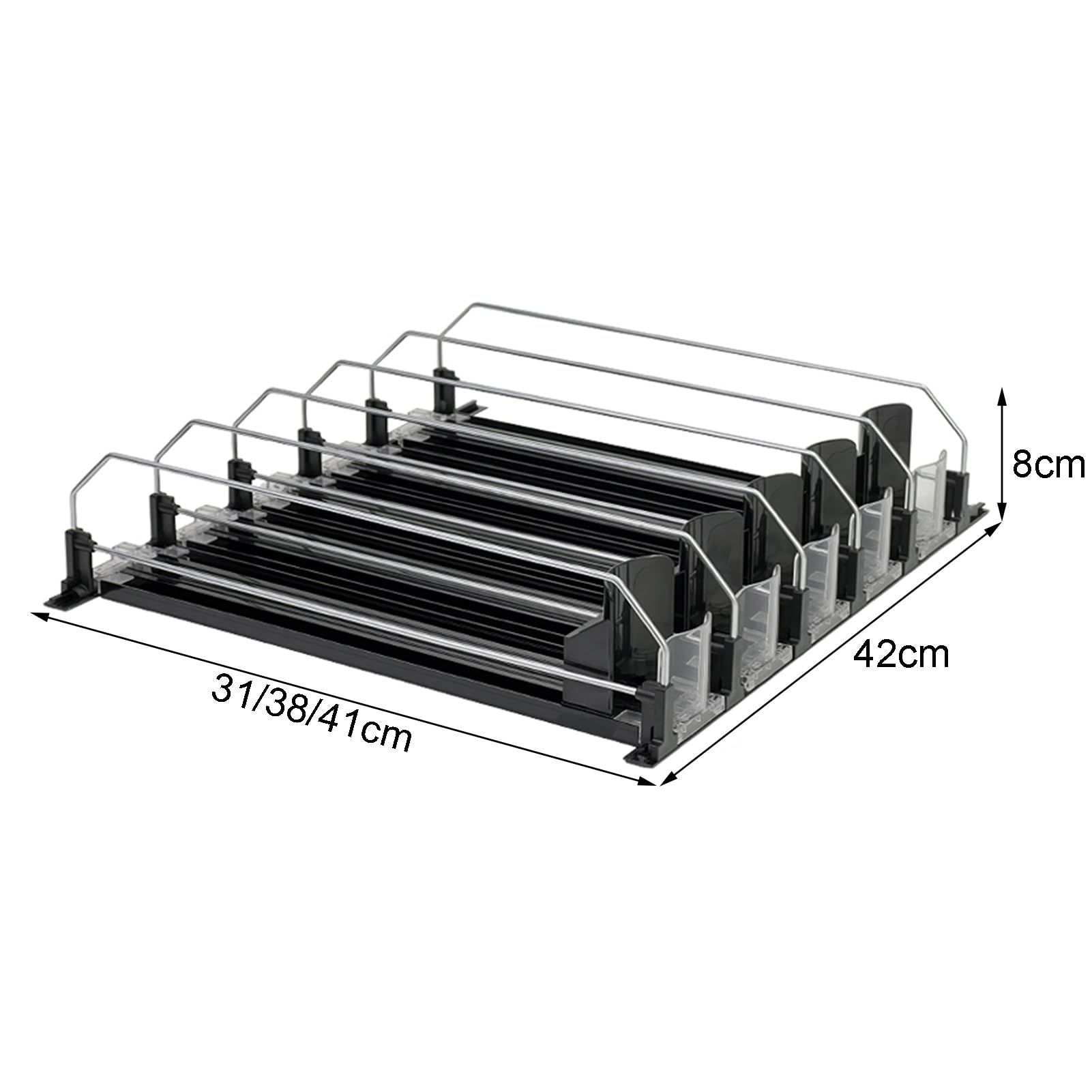 Organizador De Bebidas para Refrigerador, Organizador De Bebidas para Refrigerador con Empuje Automático con Deslizador De Bebidas Ajustable para Refrigeradores(Black,41x42x8cm)