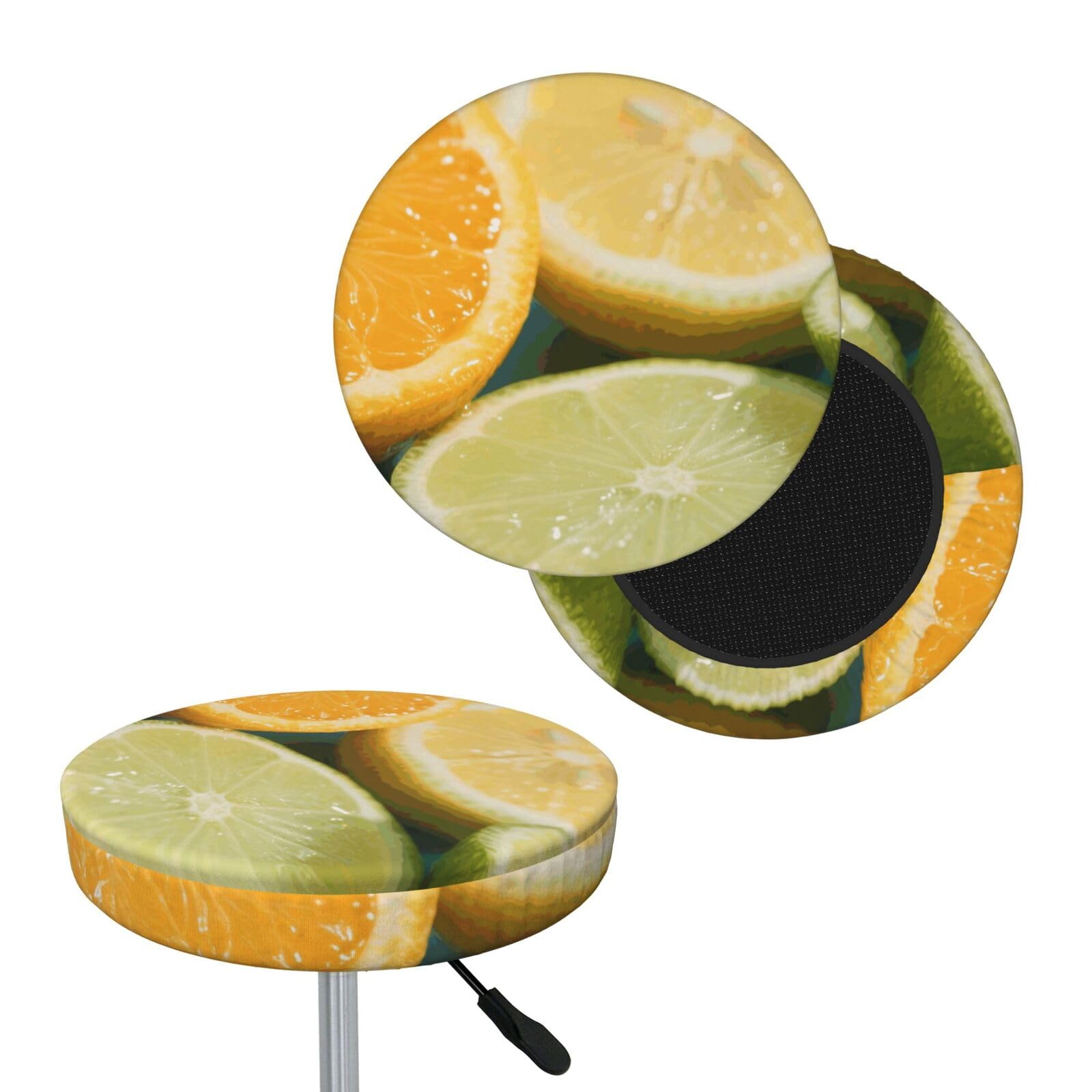 FekiLoot Lemon Round Bar Stool Covers Stretch Washable Bar Stool Covers Dustproof Slipcover Bar Chair Covers with Elastic Band for Bar Kitchen Living Room Decor 14 Inch