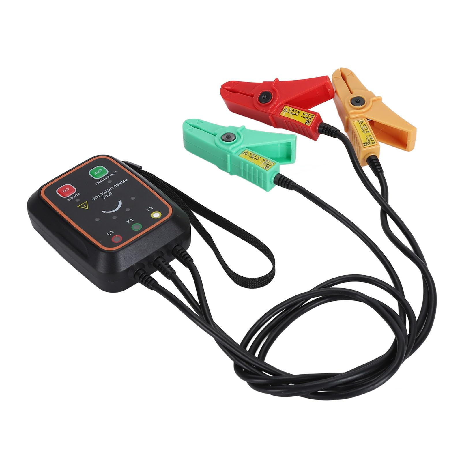 Trójfazowy tester rotacji VC850C z zaciskiem o średnicy od 1,5 mm do 16 mm, tylnym magnesem i zasilaniem DC 3 V – do bezkontaktowego wykrywania fazy i kontroli linii pod napięciem