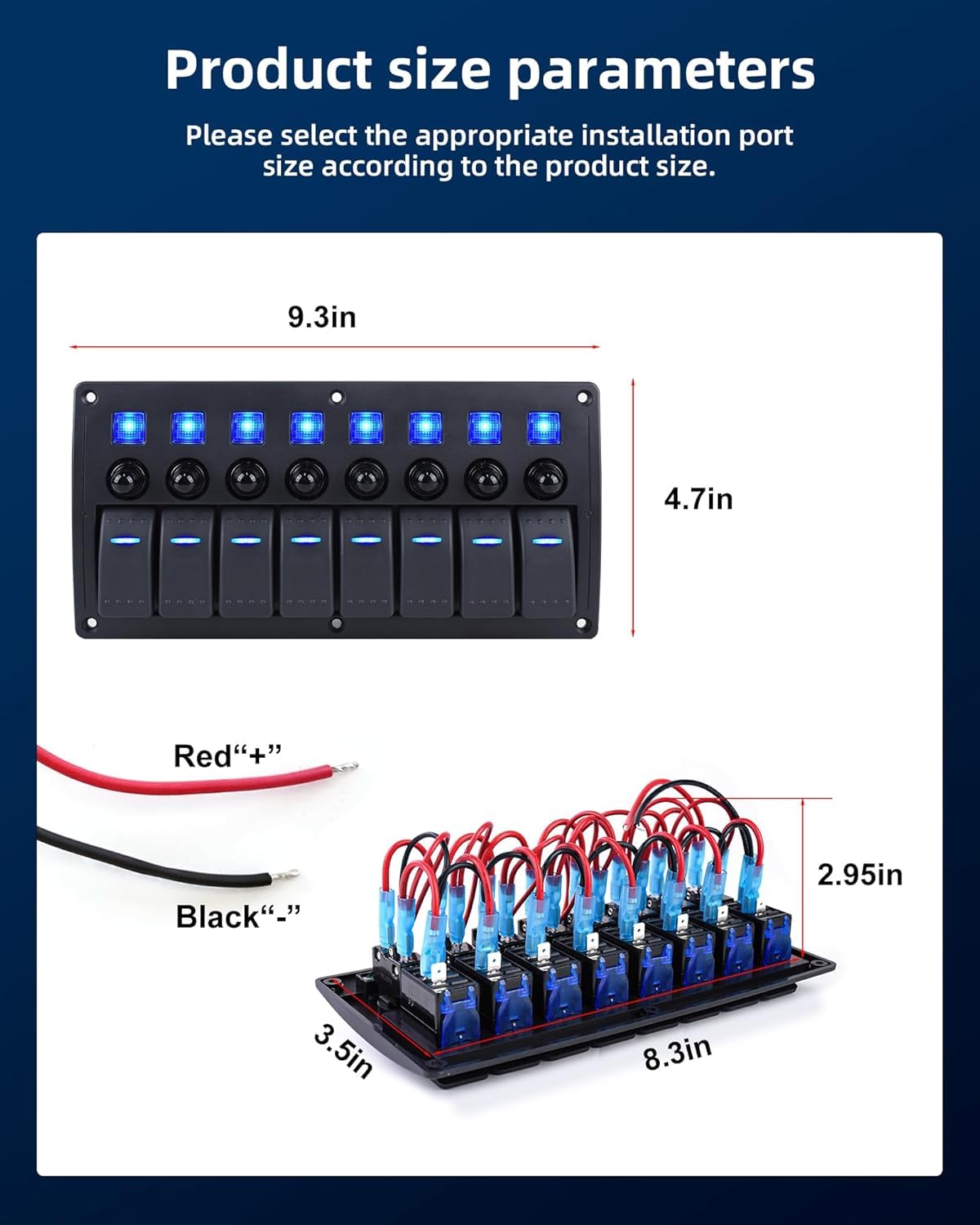 Rocker Switch Panel Waterproof 5 Gang Marine Toggle Switches 12V Blue LED Lighter Panel ON-Off