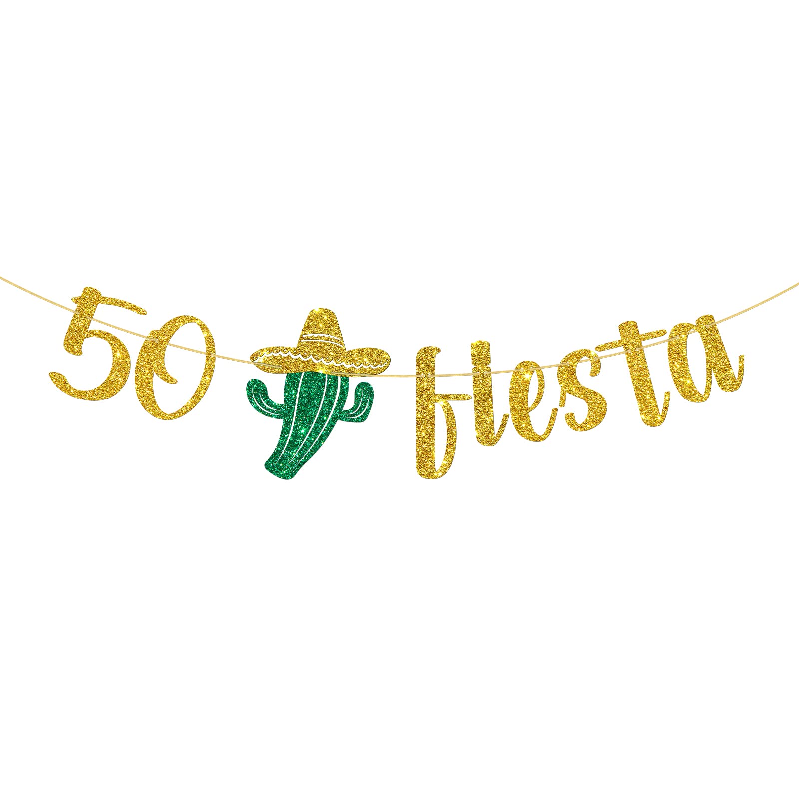 50 Fiesta Banner/Mexican 50th Birthday Banner/Taco Bout 50 Birthday Party Decoration Supplies Gold Glitter