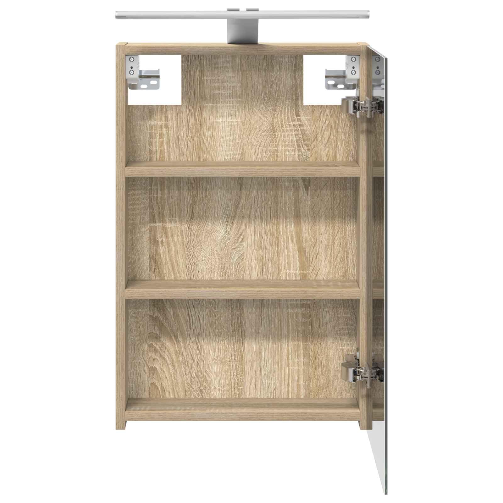 Szafka łazienkowa z lustrem Sonoma dąb z paskami LED 40 x 10,5 x 60,5 cm, materiał drewnopochodny, montaż na ścianie, dwukierunkowe lustro, 2 półki, miejsce do przechowywania mebli