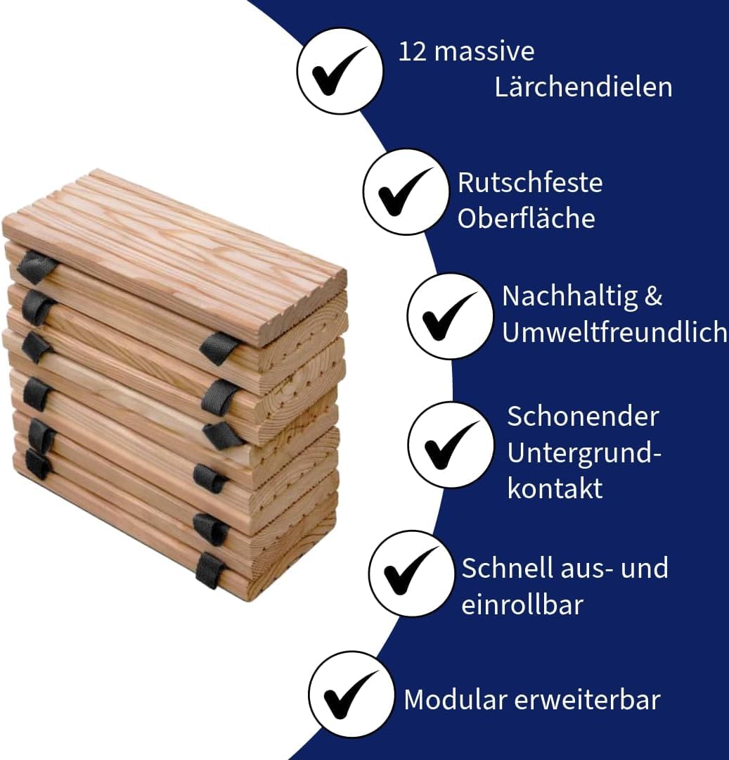 2 Stück - Rollweg aus Lärchenholz – Flexibler Holz-Gehweg für Garten, Teich & Terrasse - 2,5 m lang (35 cm) Gartenweg, Holzweg aus Lärche, zum Ausrollen - Witterungsbeständig für den Garten
