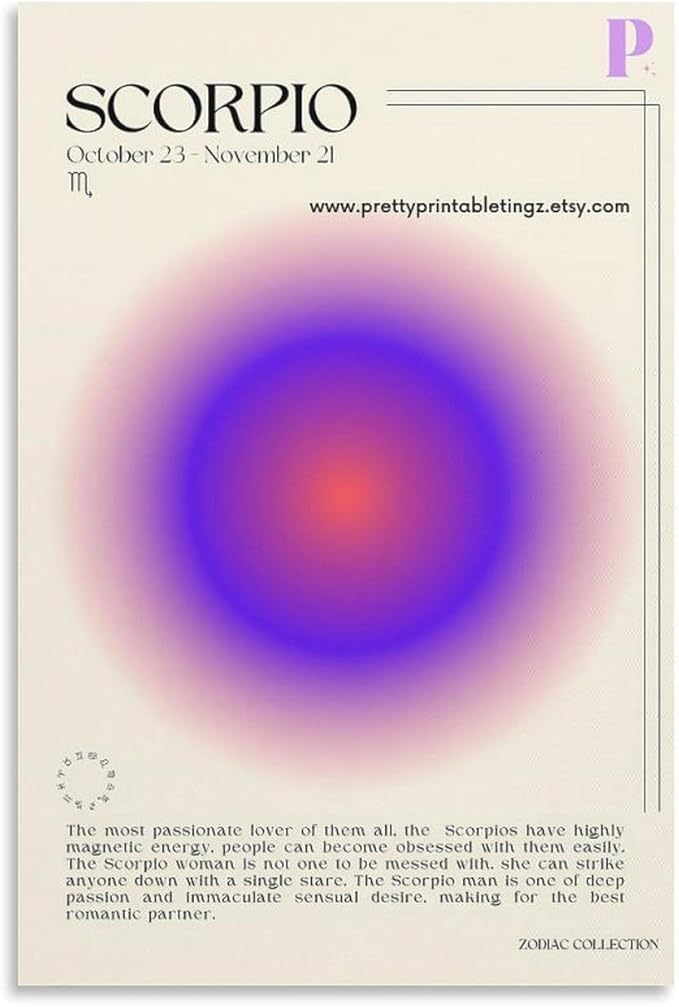 LRefiozas Single Hanging Picture Scorpio Zodiac Sign Canvas Posters - October November Birthday Astrology Wall Art Purple Gradient Modern Home Decor for Office Bedroom Living Unframe-style 12x18inch(3