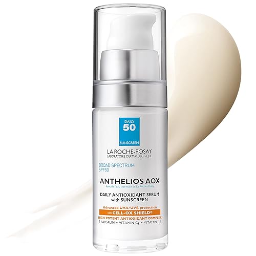 La Roche-Posay Anthelios AOX Protector solar facial SPF 50 Suero facial antioxidante diario con protector solar, 1 onzas fluidas.