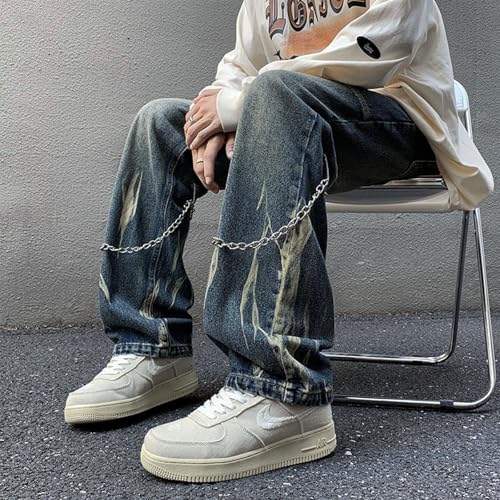 Baggy Jeans Men Zipper Emo Y2k Jeans Men Tie Dye Streetwear Relaxed Fit Wide Leg Denim Pants with Metal Chain3