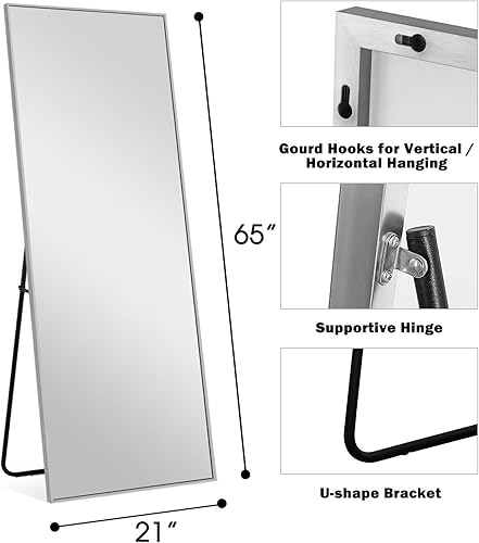 Miniatura 3 de NeuType Espejo de longitud completa 64 x 22 pulgadas de longitud completa con soporte espejo de tocador montado en la pared espejo grande de pie