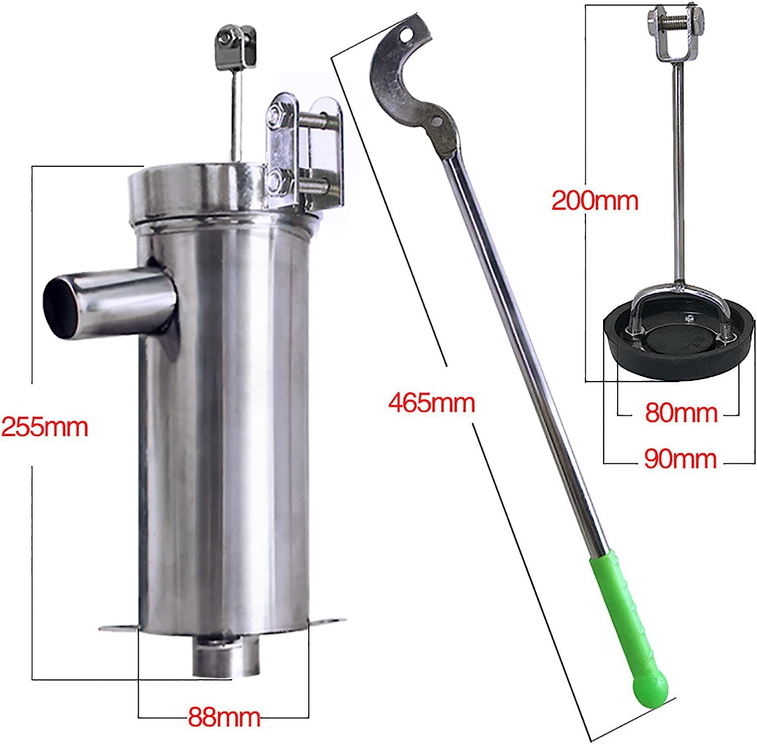 Pompa manuale per pozzi di aspirazione, pompa manuale in acciaio inox per pompare acqua sotterranea in giardini domestici e applicazioni marine, pompa da pozzo a pressione manuale durevole e senza