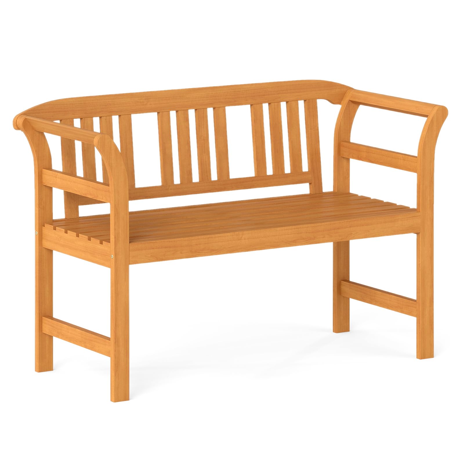 COSTWAY 2-Person Garden Bench, All-Weather Wooden Patio Loveseat Park Bench Chair with Armrests, Outdoor Furniture Leisure Porch Seating (118 x 50 x 78cm, Striped Pattern)
