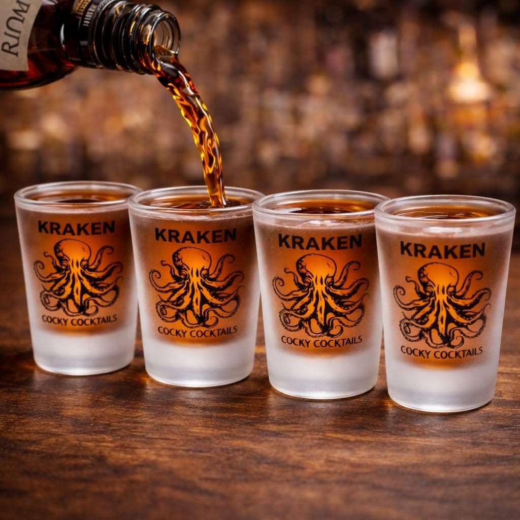 Kraken - Vasos de chupito de ron recto por Cocky Cocktails (paquete de 4)