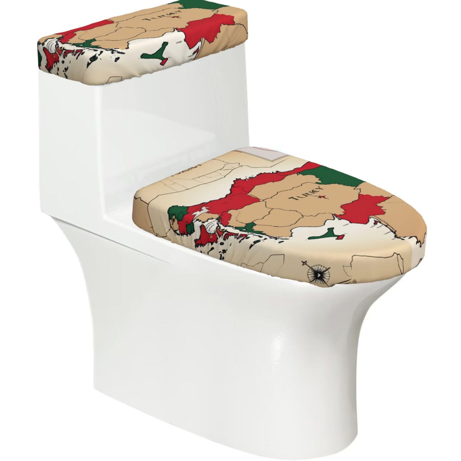 Turkey Topographic Map With Flag Print Bathroom Decor Toilet Lid Cover And Tank Covers, Restroom Accessories Fits Most Round