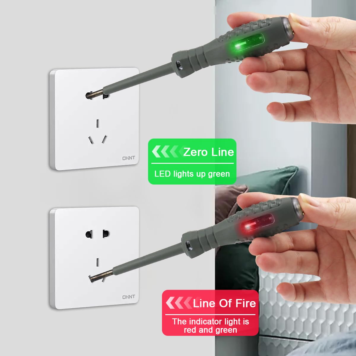 2 Piezas Probador de Voltaje con Destornillador,Herramienta de Prueba Eléctrica,Bolígrafo Probador de Voltaje Sin Contacto,con Rango CA 70V-250V, /Cero,Destornillador Estrella y Plano