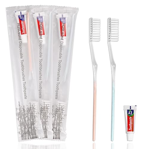 HQSLsund 100 Pack Travel Toothbrushes with Toothpaste, Individually Wrapped Disposable Toothbrushes Bulk Toothbrushes Soft Bristle Tooth Brush Manual Disposable Travel Toothbrush Kit Bulk - 100 pcs
