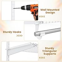 Vista 17 de Tangkula 4 to 6 FT Custom Closet Organizer System Kit, Wall-Mounted Storage Organizer with Wire Shelving and Hanging Rods, Adjustable Closet Grey