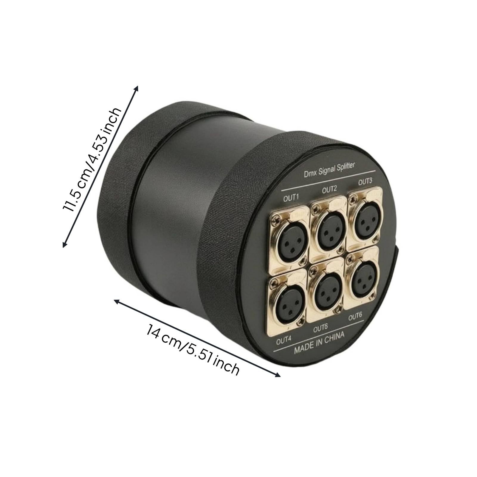 DMX512 Splitter Verstärker Verteilung Verteiler Hub mit 6 XLR 3 Pin Ausgängen Sauberes Kabelmanagement Zylindrisches Gehäuse für Theater Konzert Club Veranstaltung Studio
