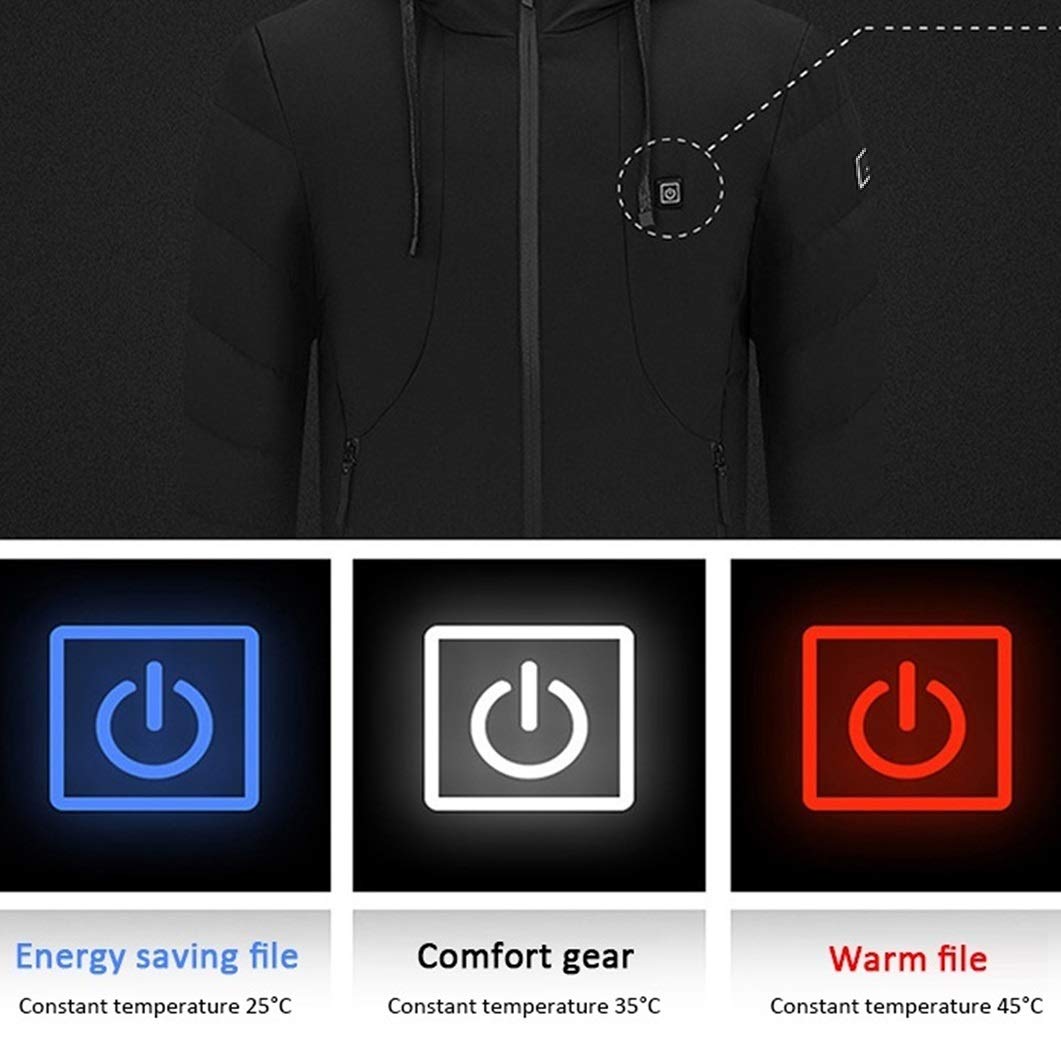 Chaleco térmico Hombres Mujeres Chalecos de plumón de pato USB Calefacción eléctrica Chalecos de senderismo Abrigo de deportes al aire libre Abrigo de invierno con gorra Calefacción inteligente Hombre