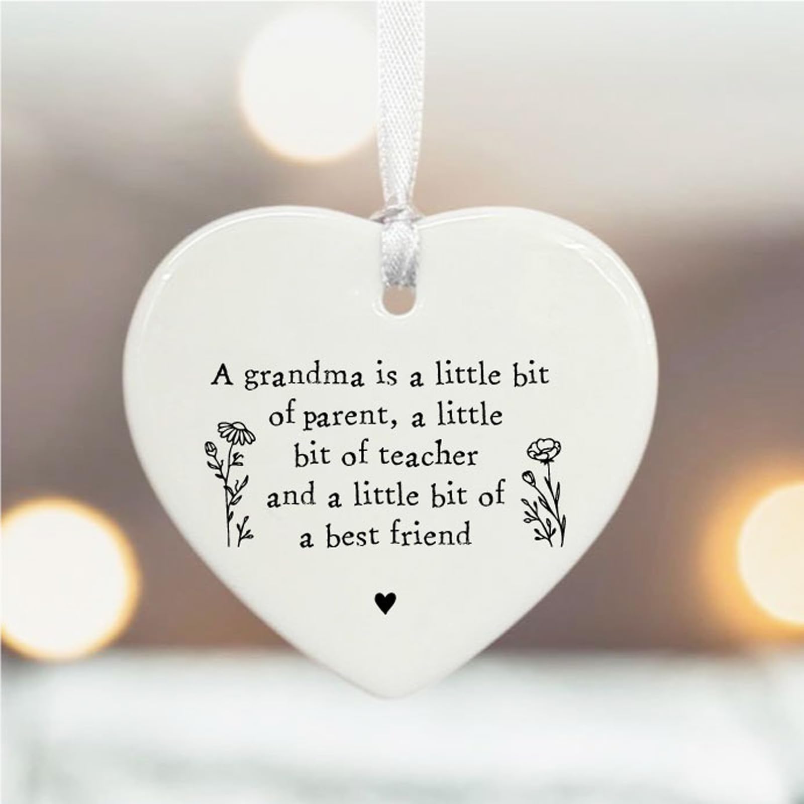 Personalised Grandma Gift, A Grandma is a little bit of parent, a little bit of teacher... Hanging Heart Decoration, Heart Porcelain Ornament, Birthday Gift, Thank You Gift