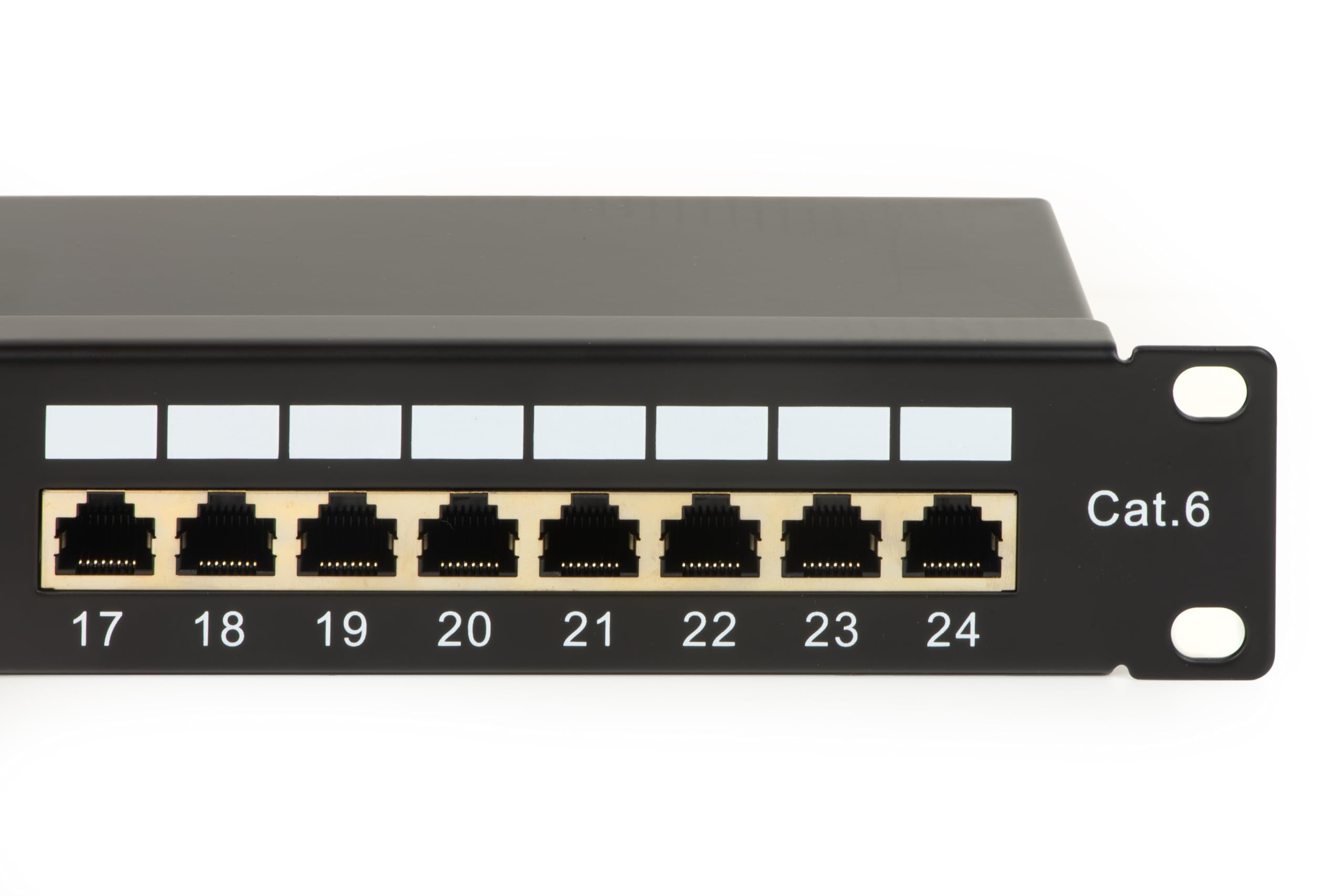 Pannello patch per reti con 24 porte RJ45 cat 6 schermato 19" colore nero