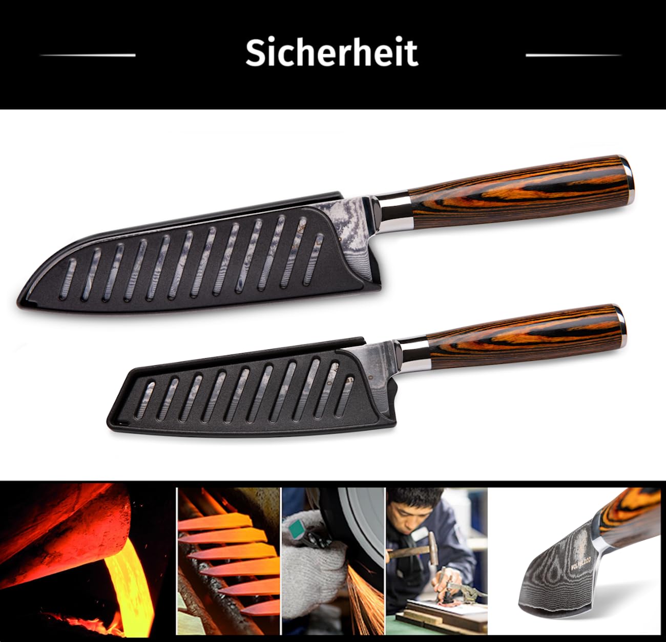 Wolfblood 2er Santoku Damastmesser Set (30cm und 24cm) TÜV geprüfter 62 HRC Damaststahl aus 67 Lagen I Damast Küchenmesser Set mit Santokumesser Holzgriff Geschenkbox & Klingenschutz