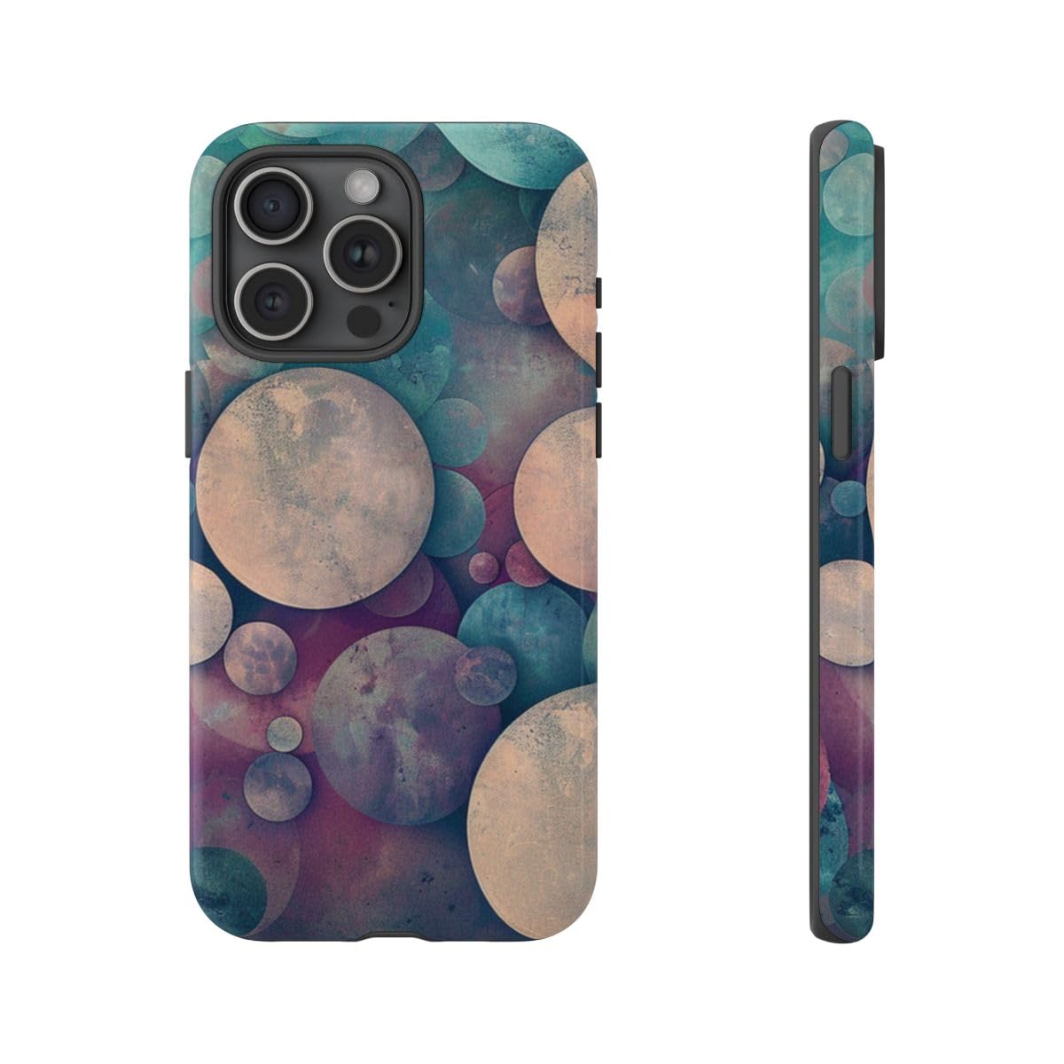 Coque iPhone 15 Pro Max rigide brillante avec motif cercles colorés