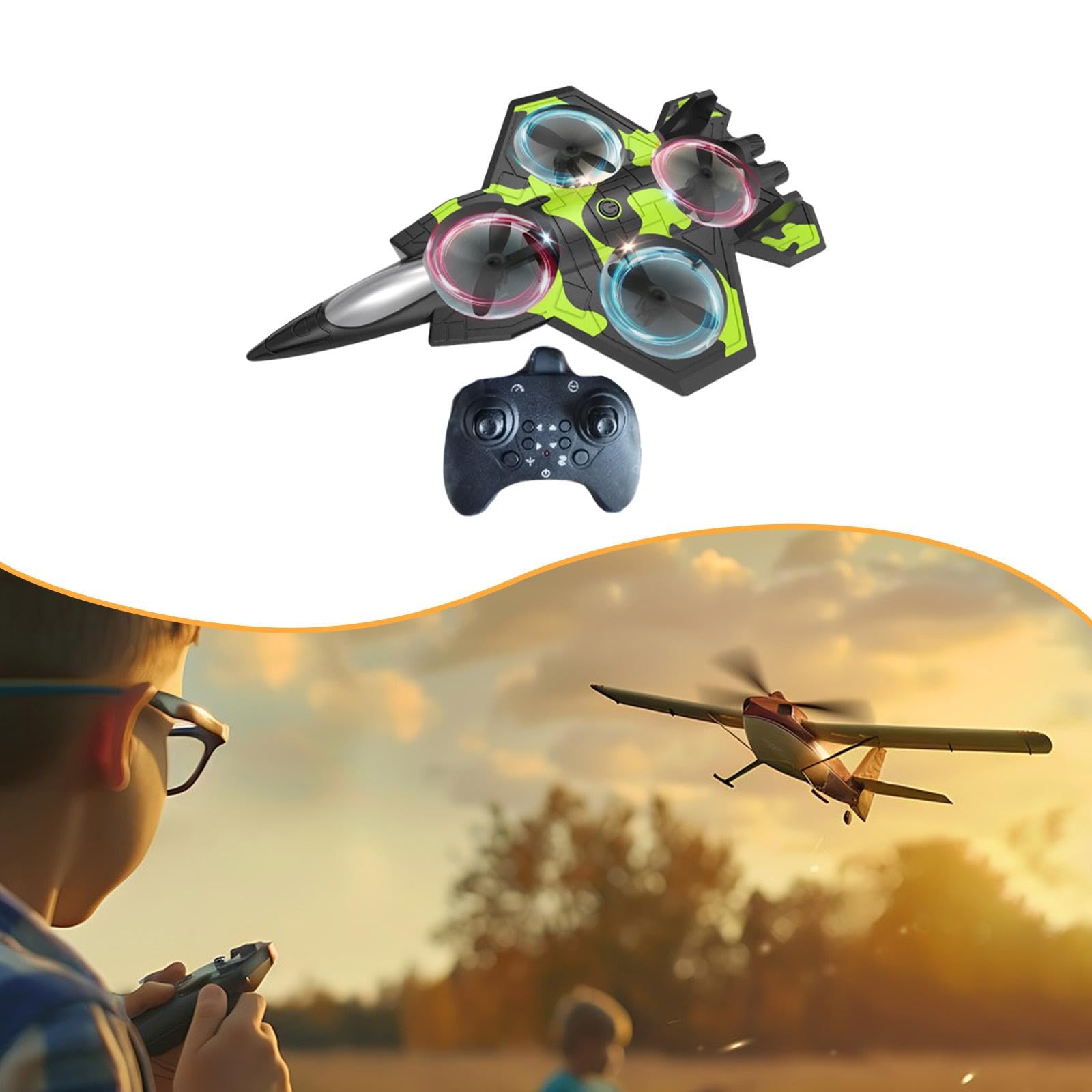 Qianly Avión Teledirigido RC con Diseño Estable Motor Cuádruple Mejorado Modelo de Planeador Acrobático de PP Ligero Luces LED Coloridas Adecuado para, Negro Y Verde