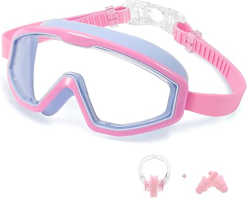Gafas de natación para niños, gafas de natación de marco grande, visión amplia, antivaho e impermeables para niños y niñas