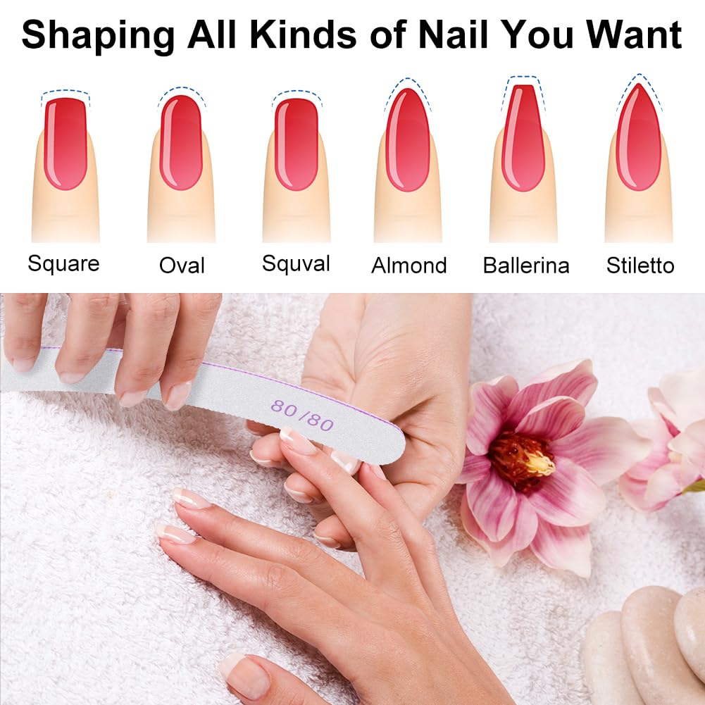 LOPHE Profesjonalne pilniki do paznokci, dwustronne, ziarnistość 80/80, narzędzia do manicure, profesjonalny zestaw pilników do stylizacji paznokci, salonu, domu, 10 szt
