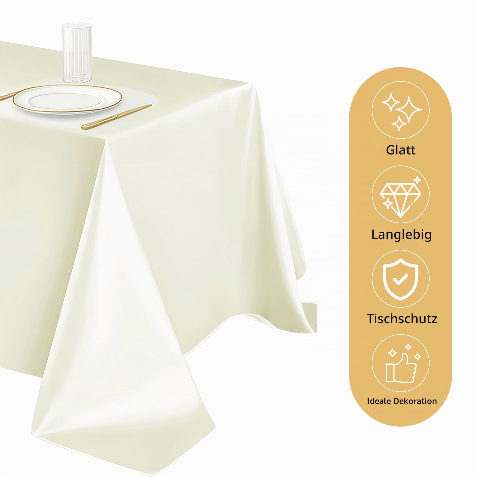 8 Stück Elfenbeinfarbene Satin-Tischdecken 259 × 147 cm – Rechteckige Glänzende Tischdecke für Hochzeit, Abendessen, Geburtstag, Jubiläum, Partys und Events