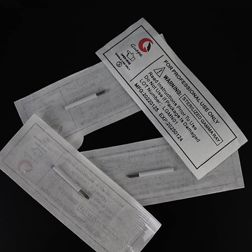 Miniatura 9 de 50 agujas desechables blancas para tatuaje de cejas, bisel redondo, 19 pines, agujas manuales de maquillaje permanente para cejas ombré (50 unidades)