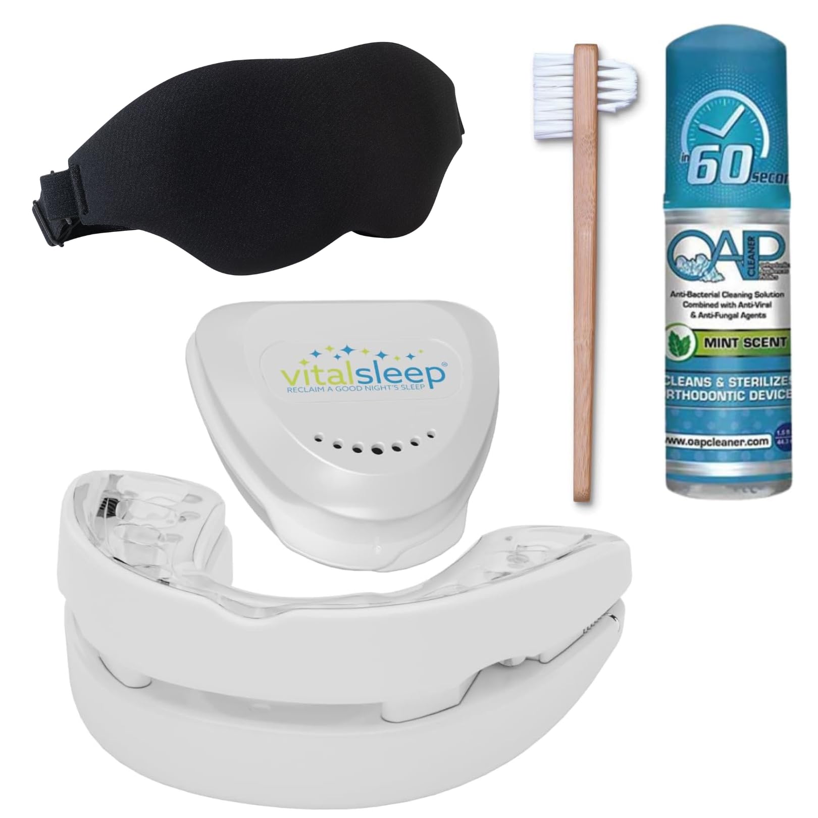 Vital Sleep Anti Snoring Device, Men's Size Snore Guard, Clear USA Made Customizable Snoring Aid, Adjustable Mouthpiece for Snoring, Mask and Cleaning Kit