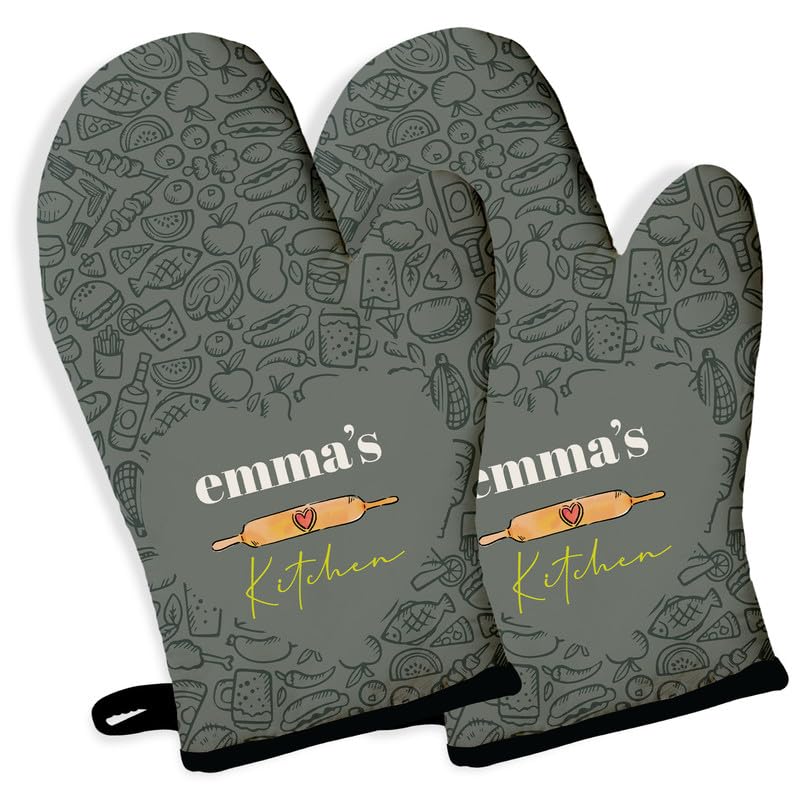 Personalized Passion Oven Mitts 2 Pack - Cute Oven Gloves with Name - Heat Resistant Gloves Set for Kitchen, BBQ, Cooking, Baking - Custom Baking Essentials Gifts for Men and Women - 7