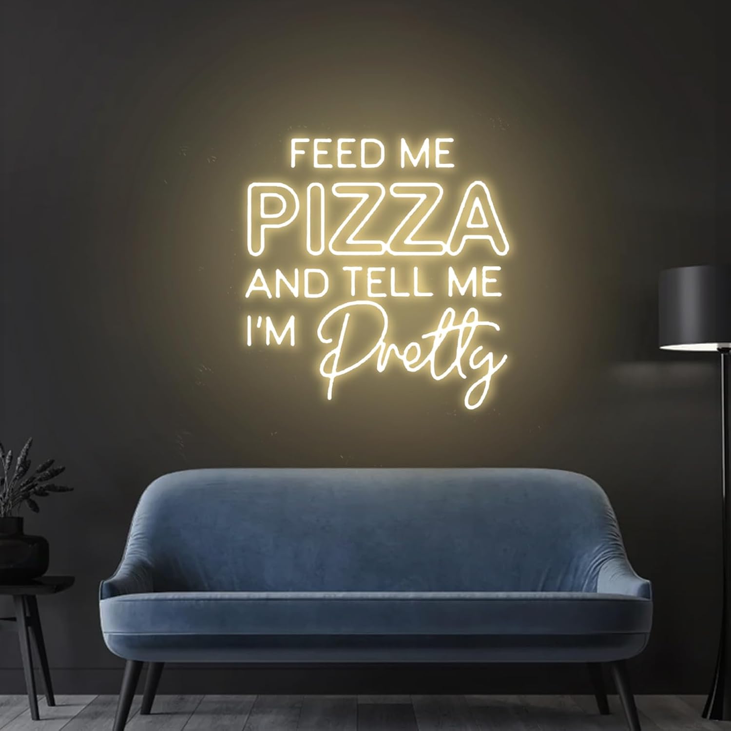 Feed Me Pizza and Tell Me I’m Pretty Neon Sign LED Neon Business Light Pizza Signs Wall Decor for Bedroom Bar Pub Kitchen Restautant Hotel Party Gift Size: 18inch