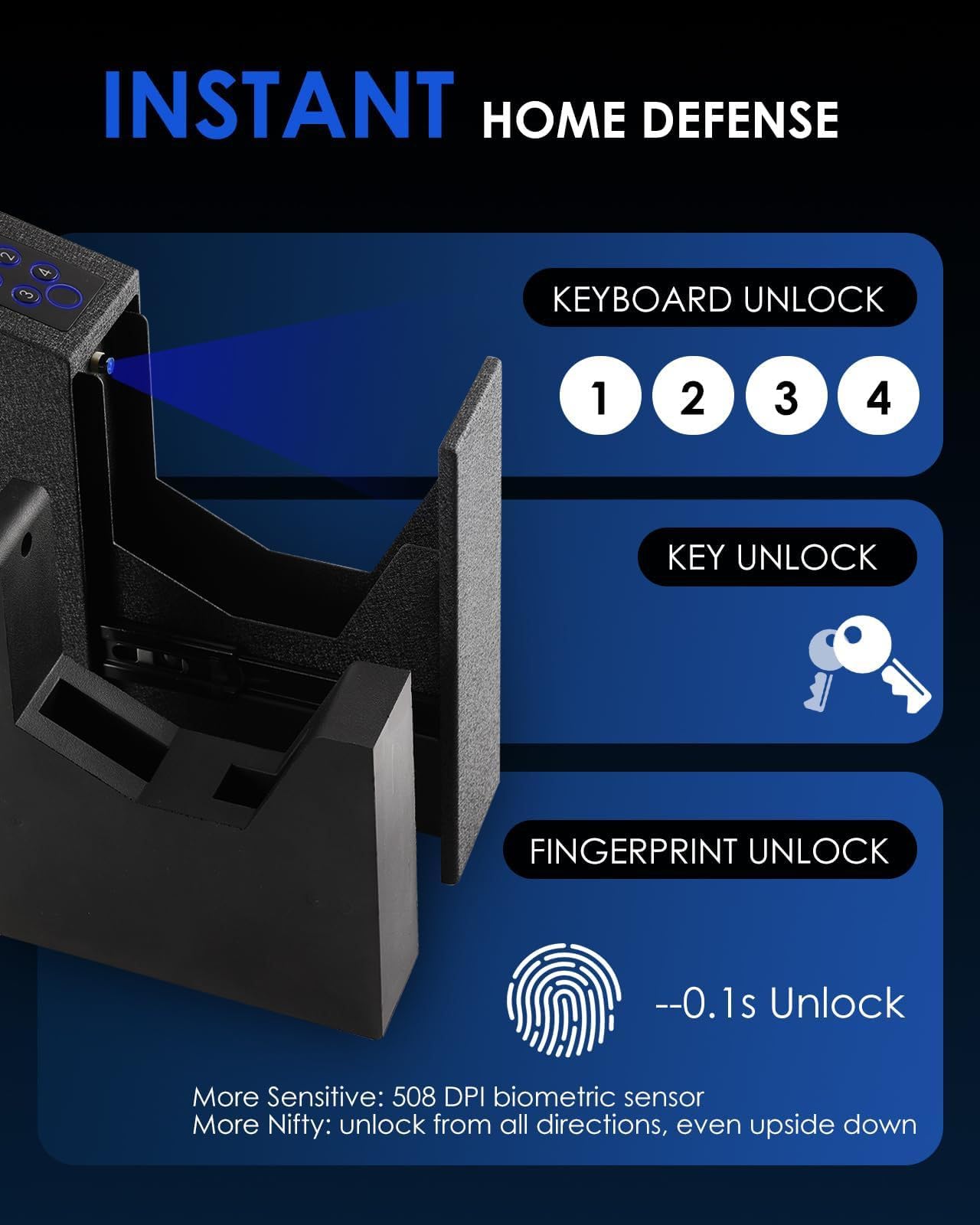 Home Essentials, biometryczny sejf na broń z automatycznie przesuwanymi drzwiami – odcisk palca, kod PIN i dostęp za pomocą klucza, sejf na broń do sz
