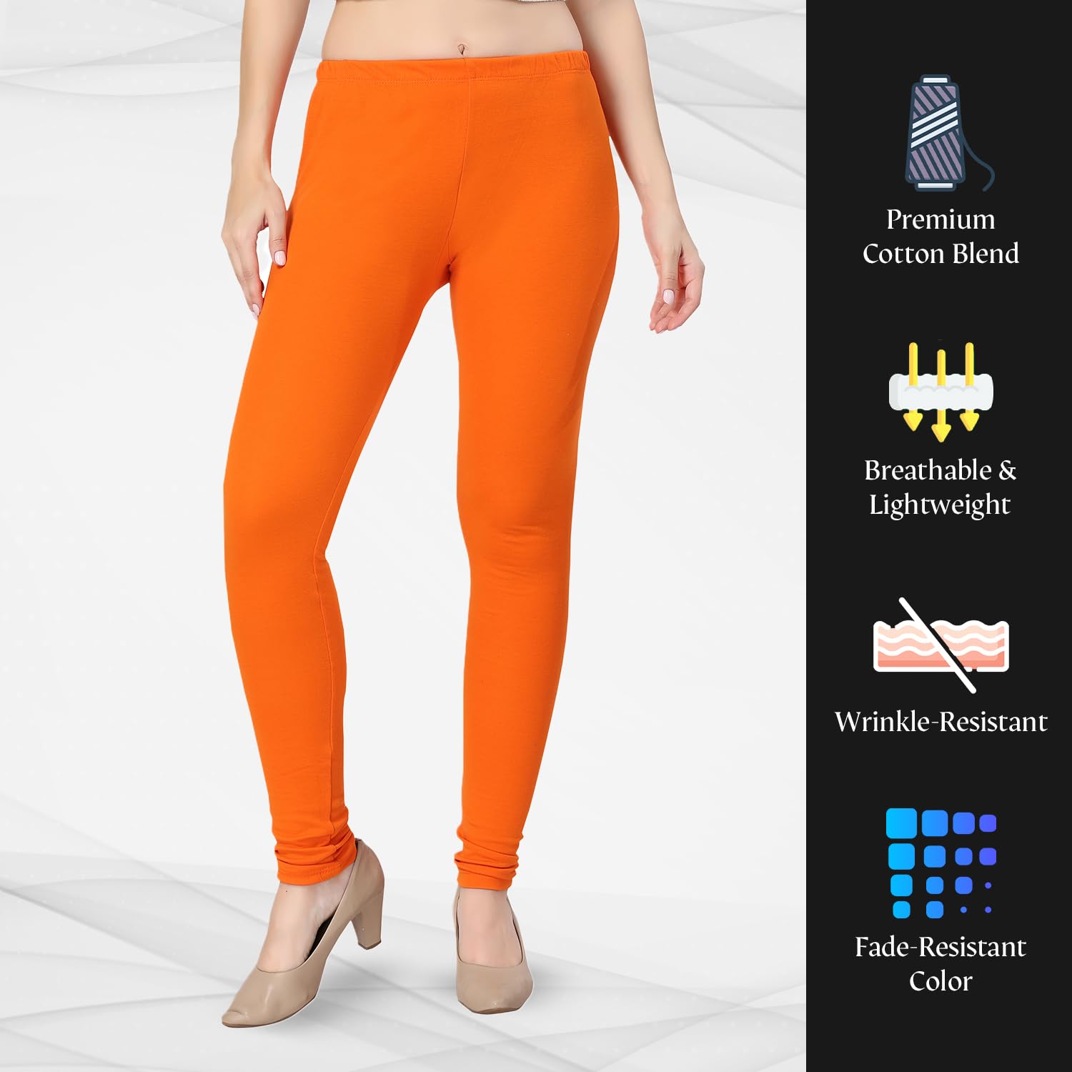 TRASA Women's Slim Fit Ultra Soft Cotton Churidar Leggings - Orange, Size :- X-Large 2