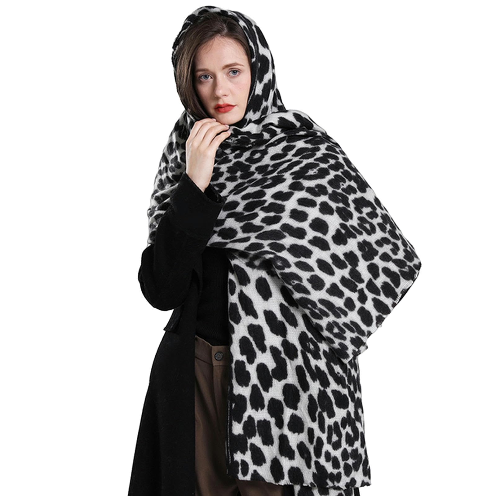 Bufanda para mujer Bufanda con estampado de leopardo de invierno para mujer, material de cachemira suave, chal y bufanda de moda (Y A)