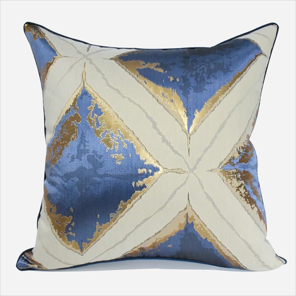 Housse de coussin bleu riz au motif géométrique or 45x45 cm pour canapé de salon