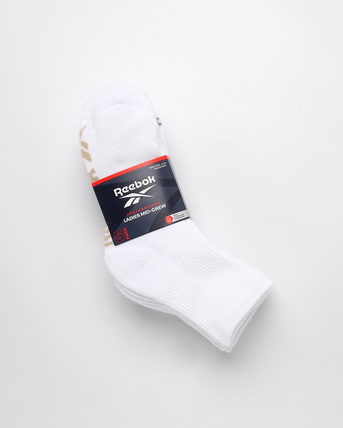 Reebok Womens Crew Socks Moisture Wicking Cushioned Mid Calf Socks, 5 Pack | Stretch Performance Fabric, Terry Cushioned, Reinforced Heel & Toe, Arch Support, Shoe Size 4-10