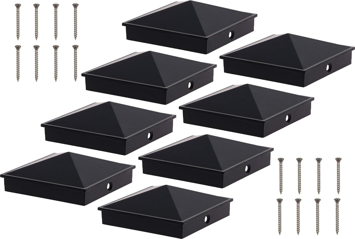 GreenLighting 4x4 Aluminum Pyramid Post Cap Cover for Nominal Wood Posts (Black, 8 Pack)