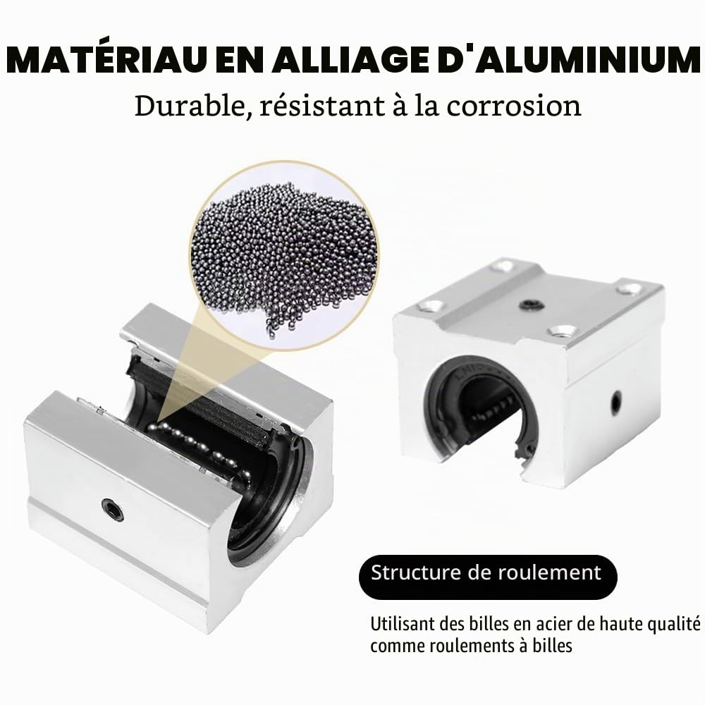4 Pièces Bloc Linéaire de Glissière à Roulement SBR12UU Roulement à Billes Linéaire Bloc Coulissant en Aluminium pour CNC, Imprimante 3D et Machine de Gravure