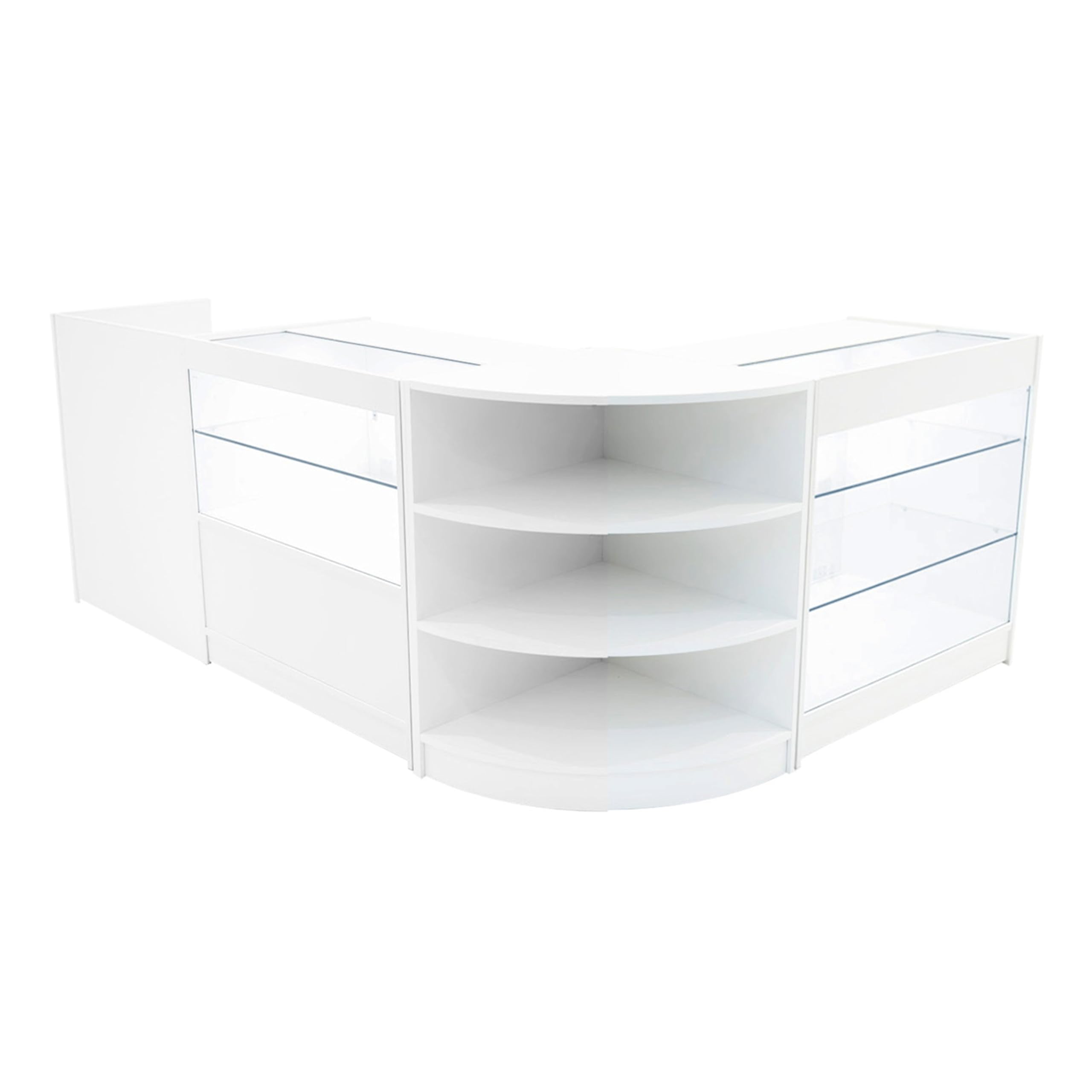 Set Banconi Bianco con LED Theia K900 C900 LM60 TB60 - Vetrina con Serratura, Ante Scorrevoli, Chiavi, Illuminazione, Mobile Cassa, Espositori in Vetro per Gioielli, Abbigliamento e Accessori