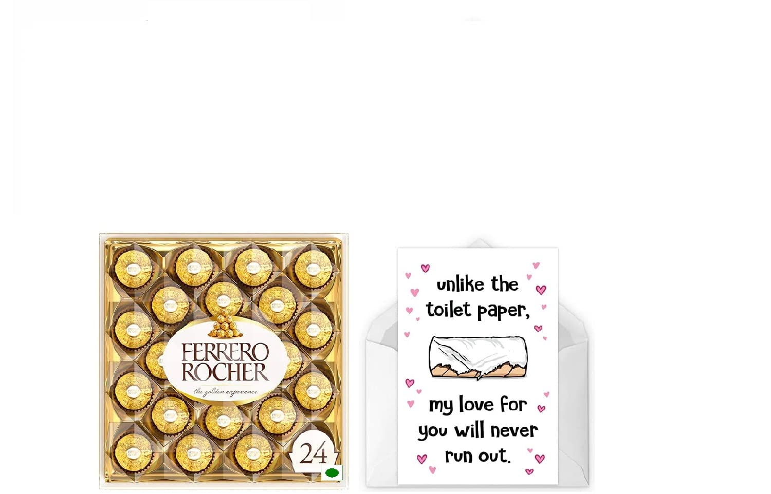 Vending India X Ferrero Rocher Anniversary Gift Combo - Ferrero Rocher T24 with a Personalised / Customised Greeting Card - Happy Anniversary To Each Other (Toilet Paper Love Run Out)