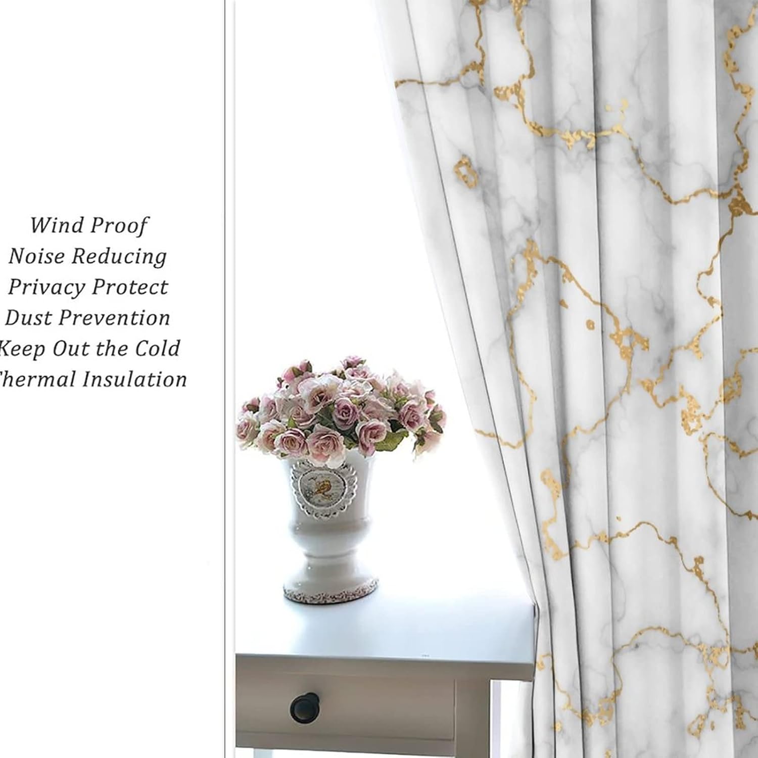 White Gray Marble Curtains,Luxury Abstract Modern Liquid Gold Foil Cracked Texture Marble Window Curtains Thermal Insulated Grommet Top Blackout Drapes for Bedroom 63L x 21W,2 Panels