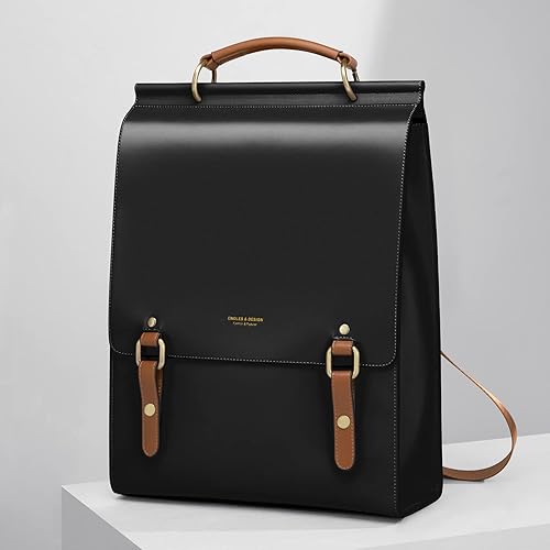 Vista 5 de Cnoles Mochila de cuero para mujer, bolso vintage de moda para mujer, mochila casual para escuela, universidad, viajes, mochila para libros