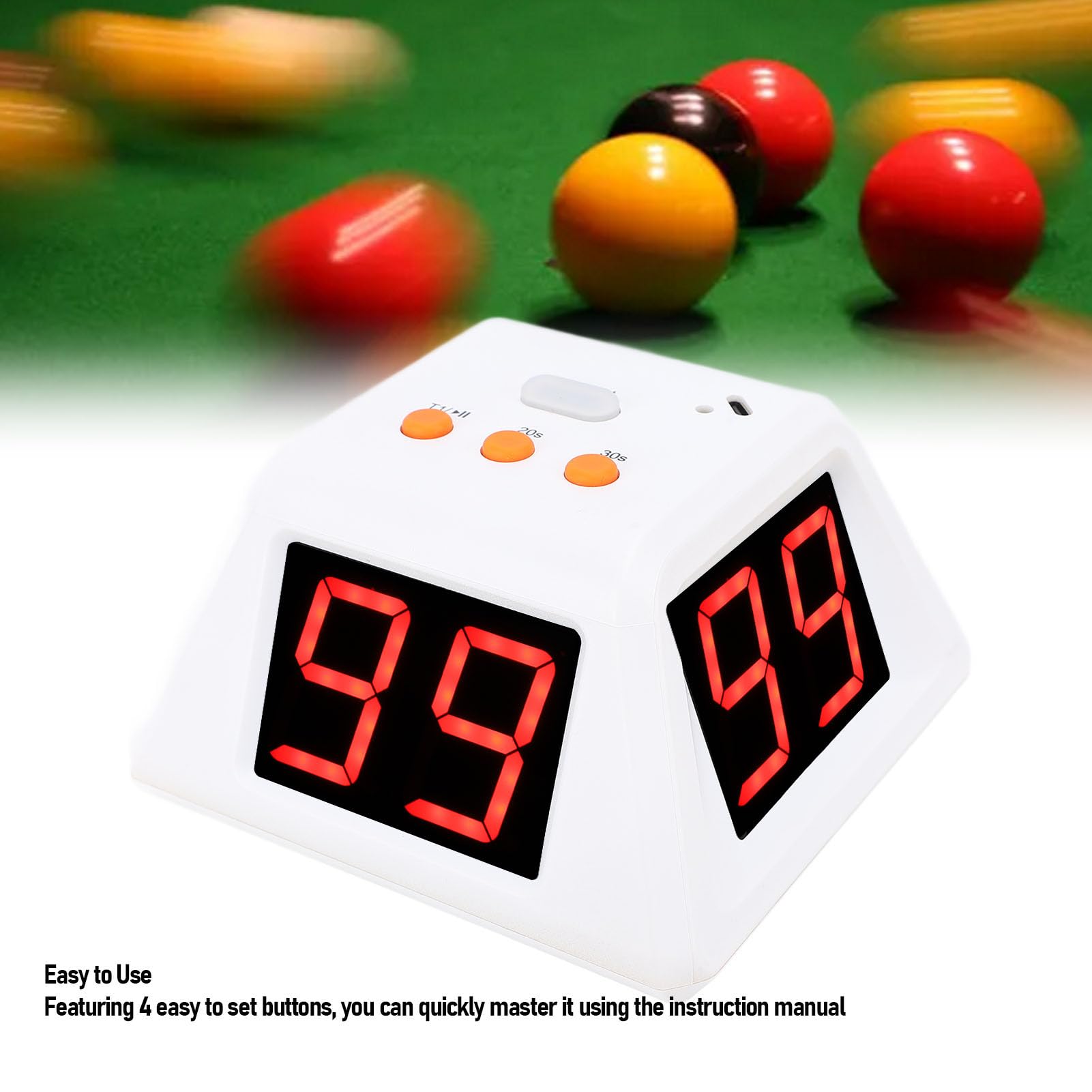 4-seitiger Digitaler Timer, 1,4-Zoll-LED-Bildschirm, 3 Voreingestellte Zeiten mit Summer, Ideal für Schach, Tischspiele und Countdown-Stoppuhr