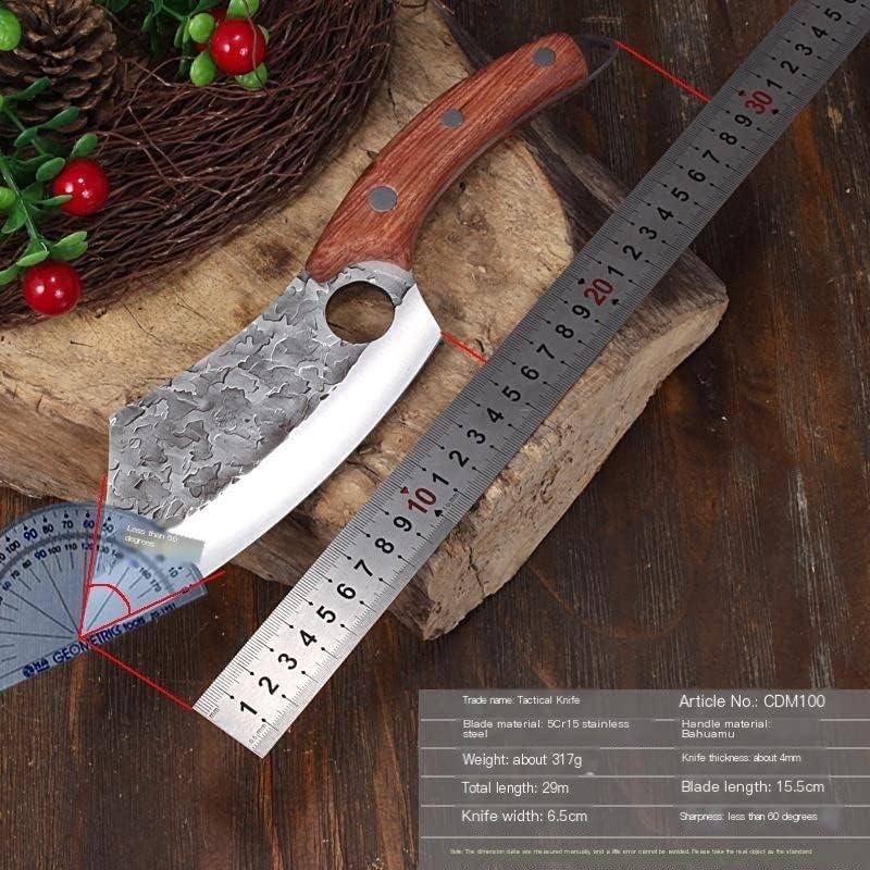 Meat Cleaver,Cleaver Knife Forged Finger Ring Small Kitchen Knife Boning Knife Wooden Handle High Carbon Steel Home And Outdoor Fish Killing Slaughter Knife