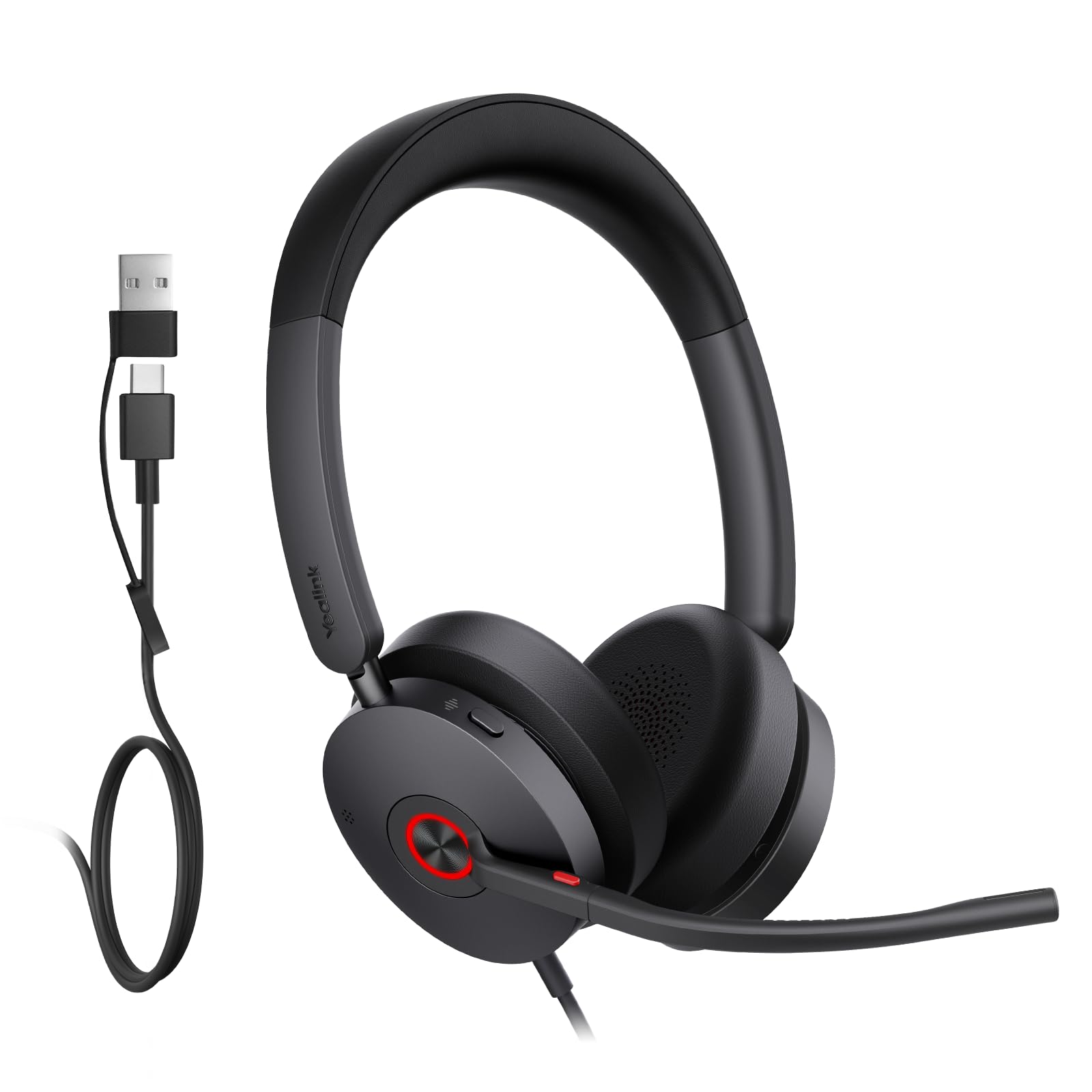 Yealink UH44 Wired USB Headset for Work, USB-C/A, 2 Noise-Canceling Mics | wired headphones with microphone for work,usb headset for pc laptop,office headset,work from home,busy light,inline controls